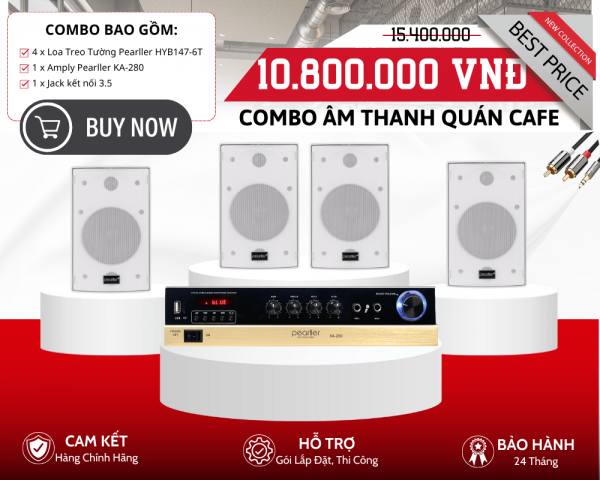 Bộ Loa Treo Tường Pearller HYB147-6T Lắp Đặt Không Gian Quán Cafe