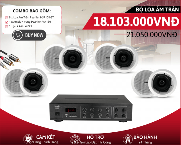Hệ Thống Loa Âm Trần Pearller Nghe Nhạc Background | 8 Loa HSR108-5T
