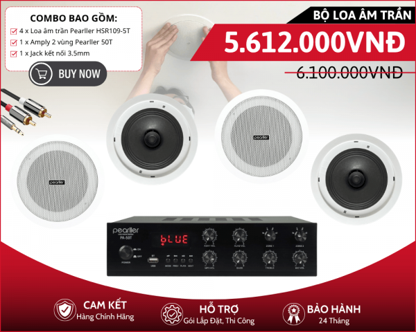 Bộ 4 Loa Âm Trần Pearller HSR109-5T Nghe Nhạc Nền Hay