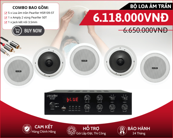 Hệ Thống 5 Loa Âm Trần Nhỏ Gọn | Pearller HSR109-5T Công Suất 6W