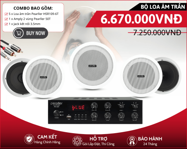 Combo 5 Loa Âm Trần Nghe Nhạc Nền Nhẹ Nhàng | Pearller HSR109-6T