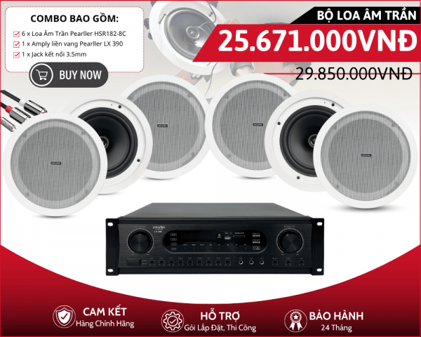 Dàn 6 Loa Âm Trần Pearller HSR182-8C | Bass 8inch