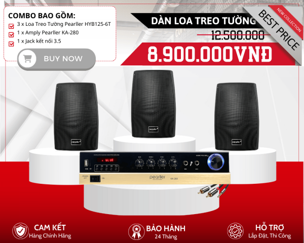 Bộ Loa Treo Tường Pearller Nghe Nhạc Chất Lượng Cao | 3 Loa HYB125-6T