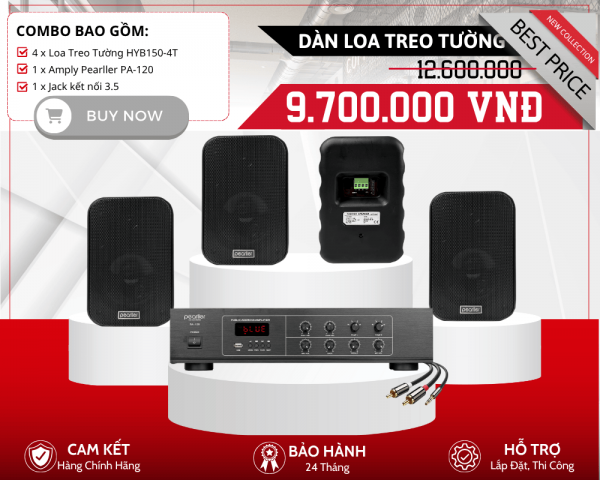 Bộ 4 Loa Treo Tường Nhỏ Gọn Pearller HYB150-4T | Phân 2 Vùng Âm Thanh