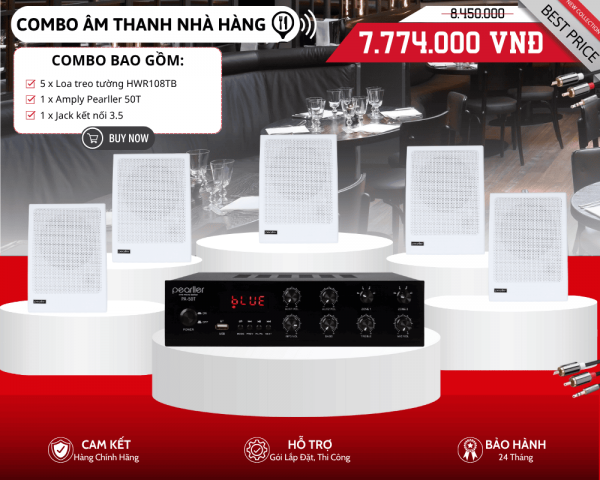 Hệ Thống Loa Treo Tường Mini Cho Nhà Hàng Pearller HWR108TB