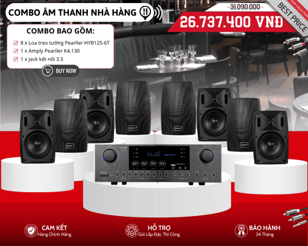 Bộ 8 Loa Treo Tường Cho Nhà Hàng Pearller HYB125-6T