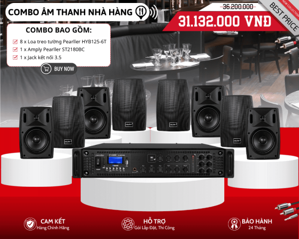 Lắp Đặt Âm Thanh Cho Nhà Hàng - Dàn 8 Loa Pearller HYB125-6T