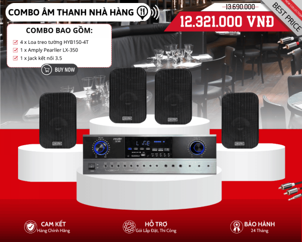 Combo 4 Loa Mini Treo Tường Cho Nhà Hàng Pearller HYB150-4T