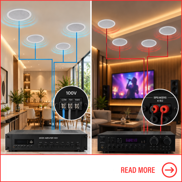 Loa âm trần 100V nên dùng amply nào? Có dùng amply karaoke được không?