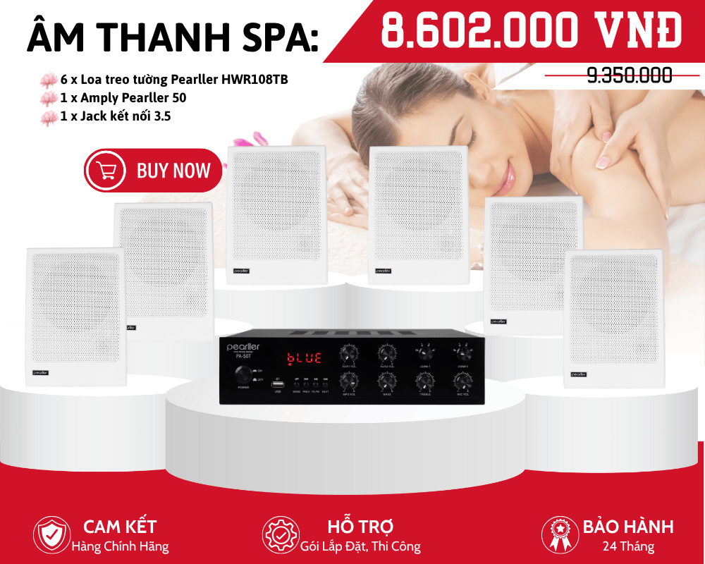 Lắp đặt loa nghe nhạc spa - Bộ 6 Loa treo tường Pearller HWR108TB