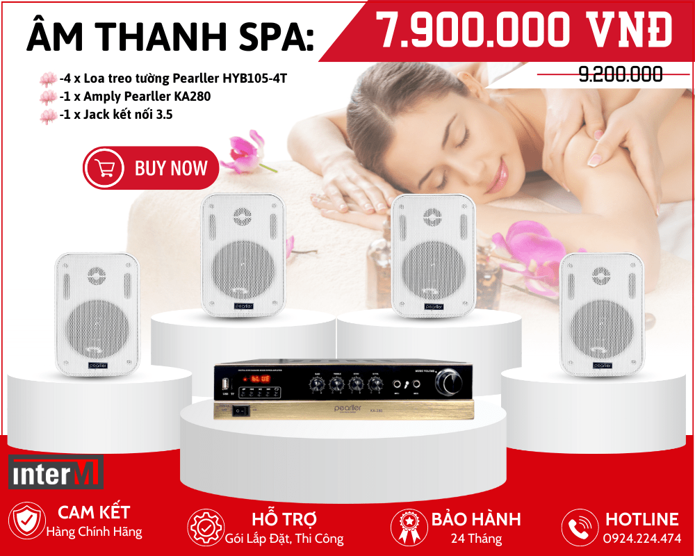 Combo Âm Thanh Spa - Dàn 4 Loa Treo Tường Pearller HYB105-4T