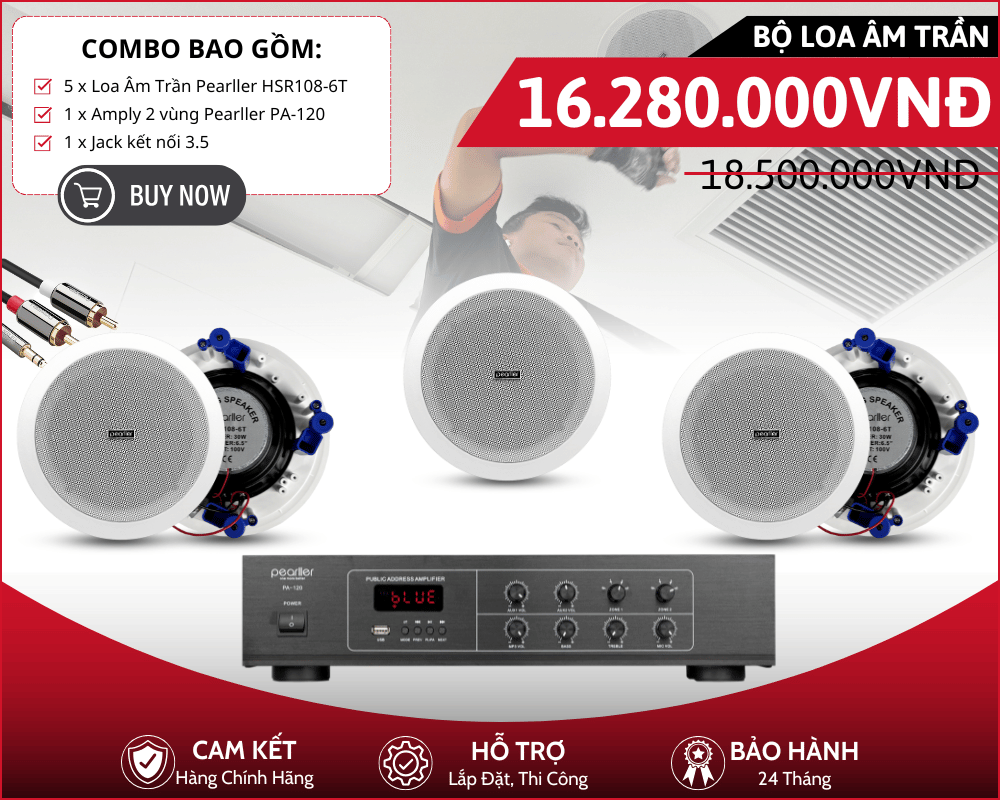 Bộ Loa Âm Trần Chia 2 Vùng Pearller - 5 Loa Pearller HSR108-6T