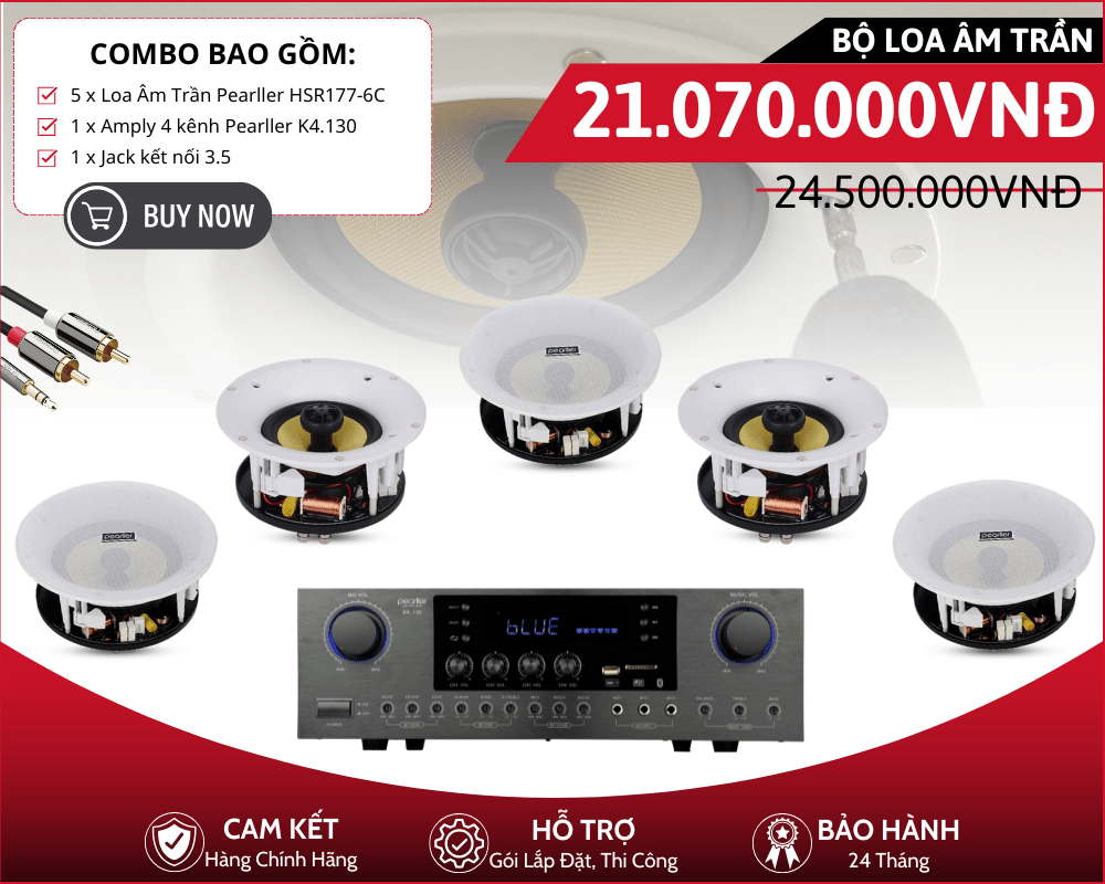 Bộ Loa Âm Trần Cao Cấp Nghe Nhạc Hay - Combo 5 Loa Pearller HSR177-6C