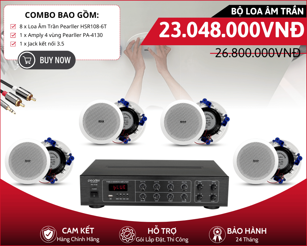 Dàn Loa Âm Trần Nhỏ Gọn Nghe Nhạc Hay - Bộ 8 Loa Pearller HSR108-6T