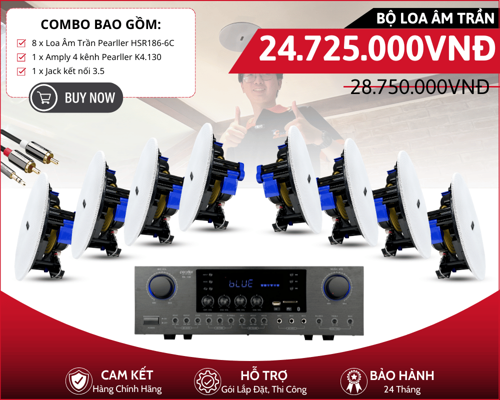 Hệ Thống Loa Âm Trần Nghe Nhạc Hay - Bộ 8 Loa Pearller HSR186-6C
