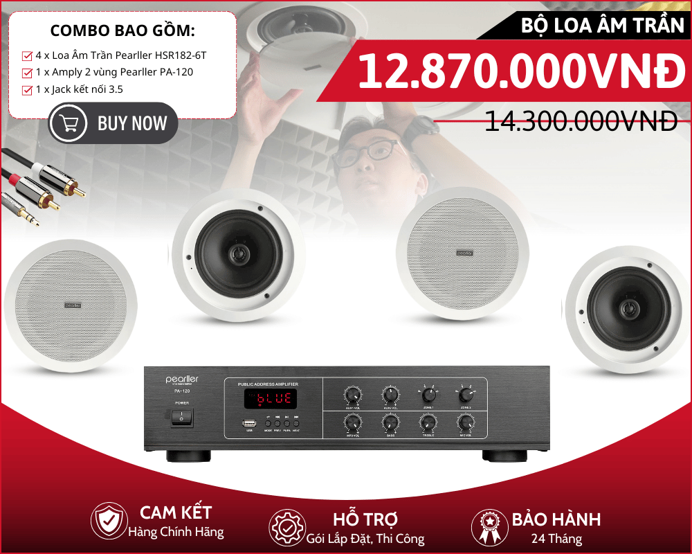 Bộ 4 Loa Âm Trần Nghe Nhạc Nền Ấm - Pearller HSR182-6T