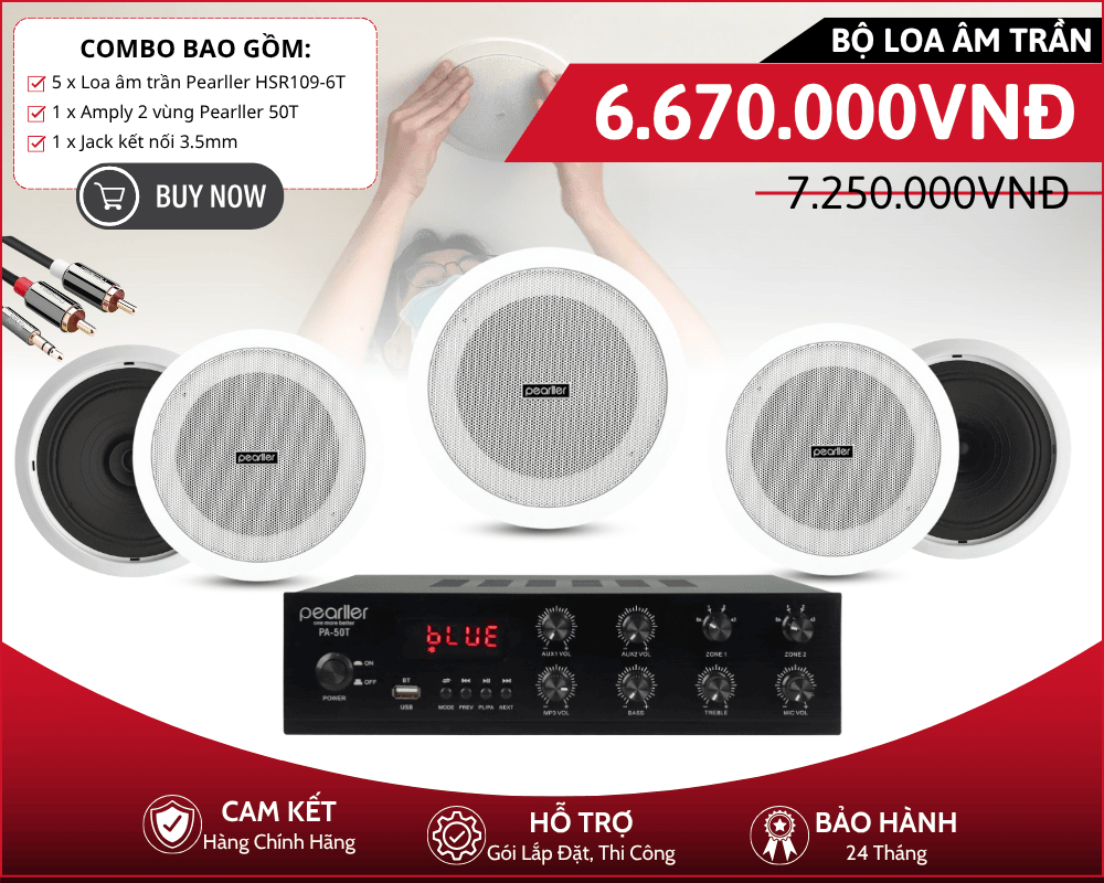 Combo 5 Loa Âm Trần Nghe Nhạc Nền Nhẹ Nhàng | Pearller HSR109-6T