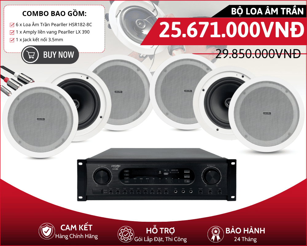 Dàn 6 Loa Âm Trần Pearller HSR182-8C | Bass 8inch