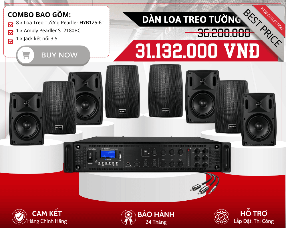 Bộ 8 Loa Treo Tường Pearller HYB125-6T | Nghe Nhạc Chất Lượng Cao