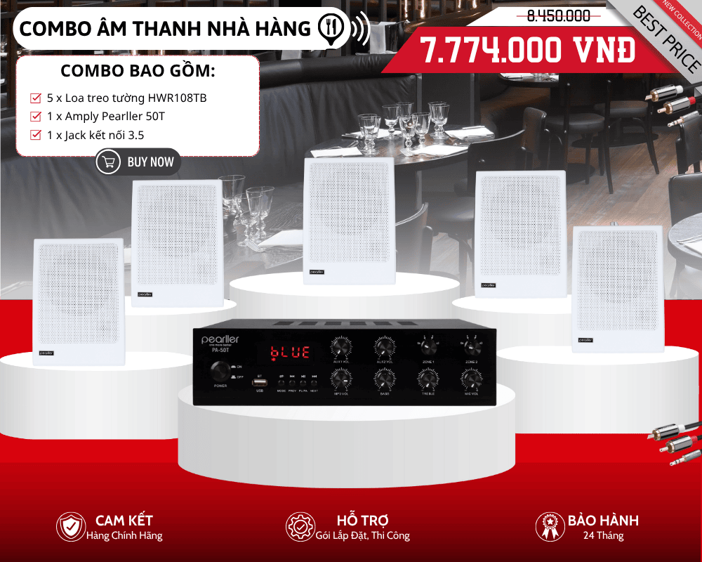 Hệ Thống Loa Treo Tường Mini Cho Nhà Hàng Pearller HWR108TB