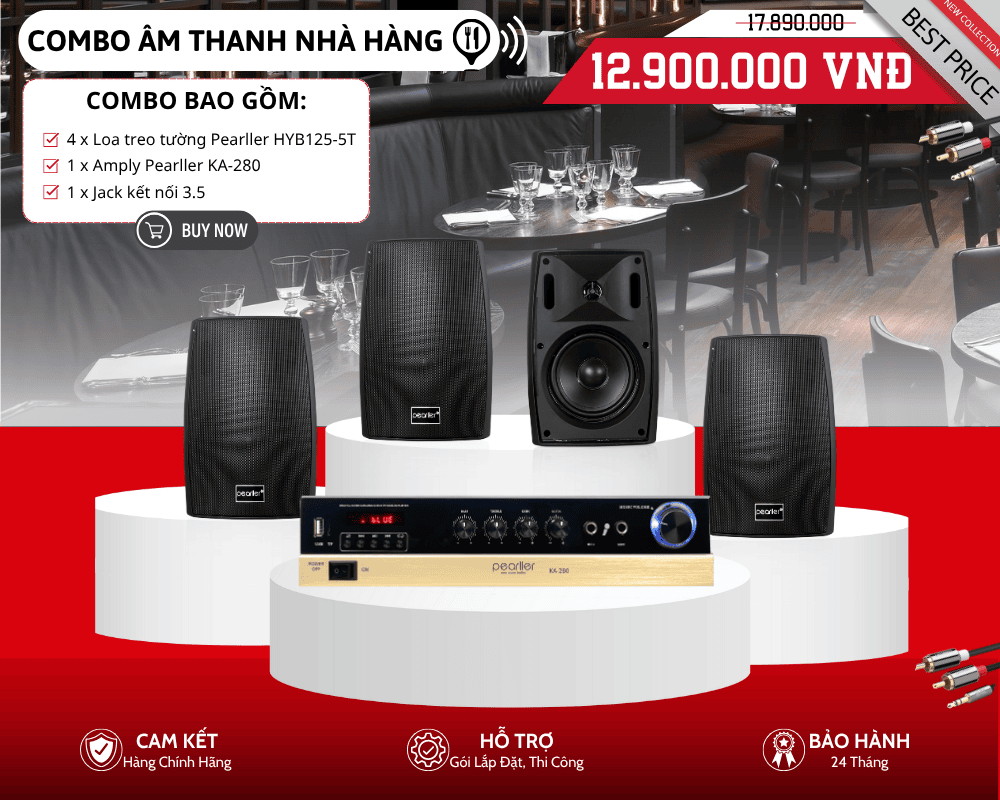 Hệ Thống Loa Treo Tường Mini Cho Nhà Hàng | 4 Loa Pearller HYB125-5T