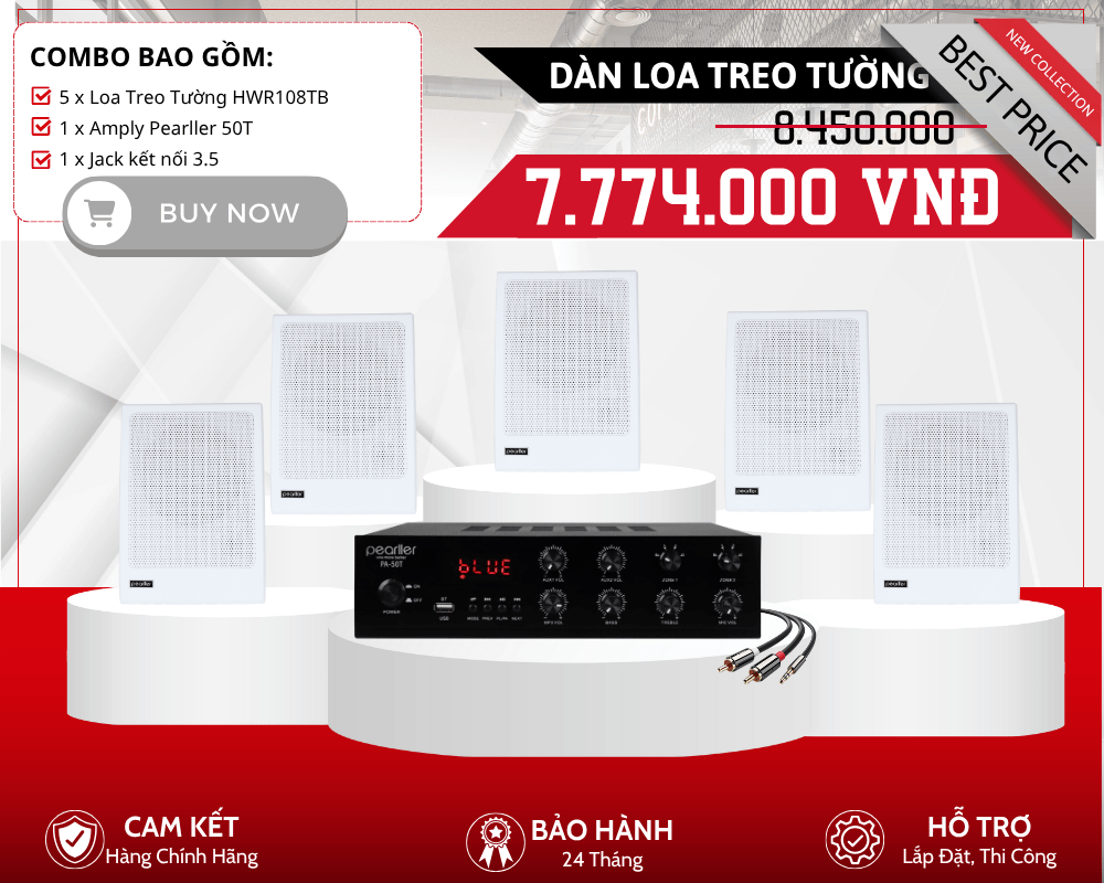 Bộ Loa Treo Tường Pearller Cho Spa | 5 Loa Pearller HWR108TB