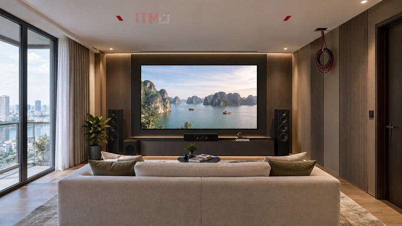 Chốt vị trí ghế và đường dây chờ trước khi khoét lỗ lắp loa Atmos.