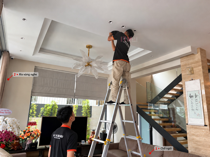 Chỗ ngồi và rìa vùng nghe là các vị trí cần kiểm tra mức âm sau khi lắp loa.