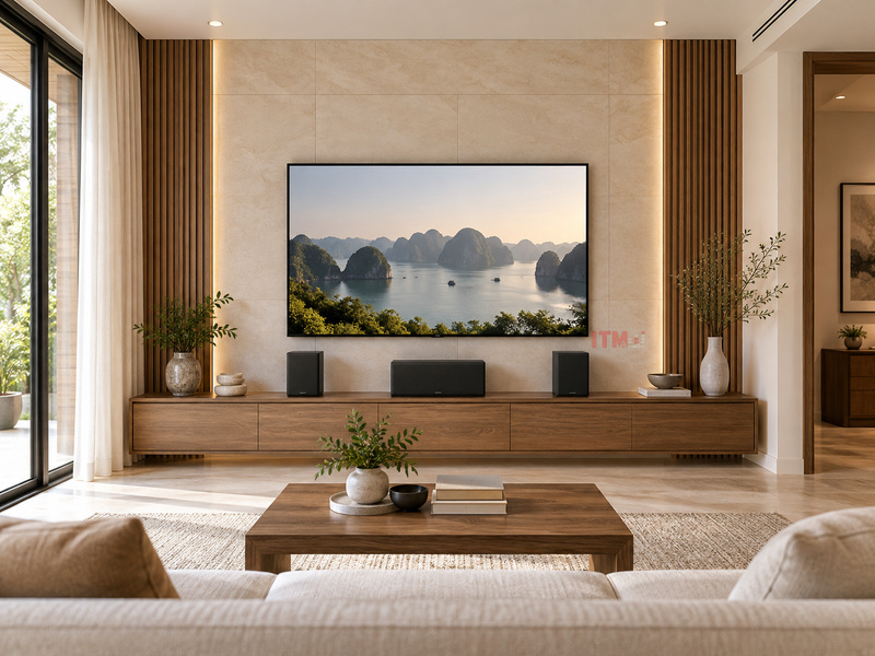 Vị trí màn hình, loa phía trước và khu vực nghe trong phòng khách