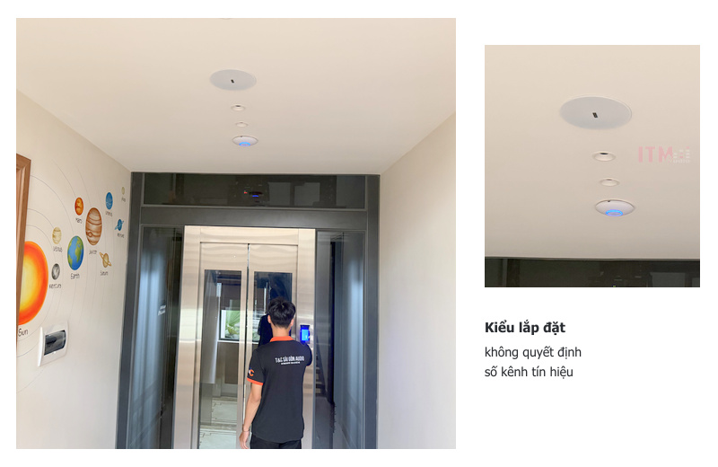 Loa âm trần tại lối đi trong nhà và góc nhìn chi tiết mặt loa