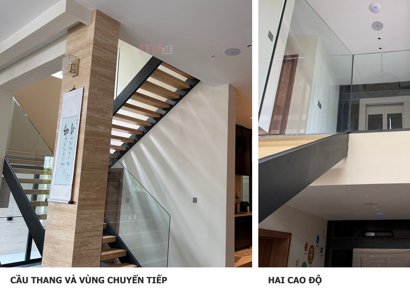 Cầu thang và các khu vực phân tách làm vùng sử dụng khác với một mặt bằng chữ nhật đơn giản.