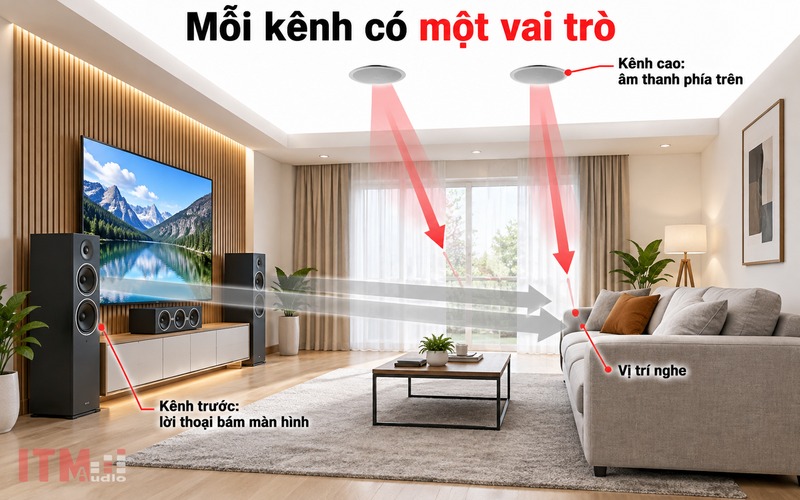 Kênh phía trước và kênh cao có vai trò khác nhau trong hệ xem phim