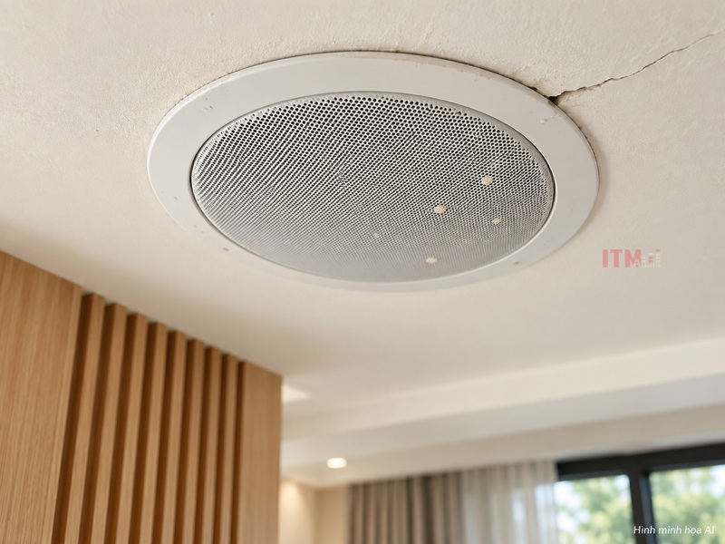 Minh họa AI dấu hiệu nứt viền và sơn bám loa âm trần