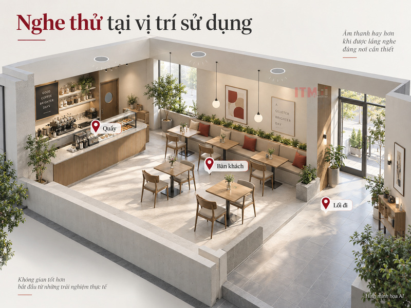 Minh họa AI nghe thử loa tại các vị trí sử dụng