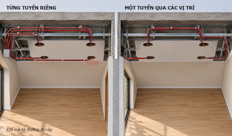 So sánh đường cáp riêng từng vị trí loa với đường cáp đi lần lượt qua các vị trí