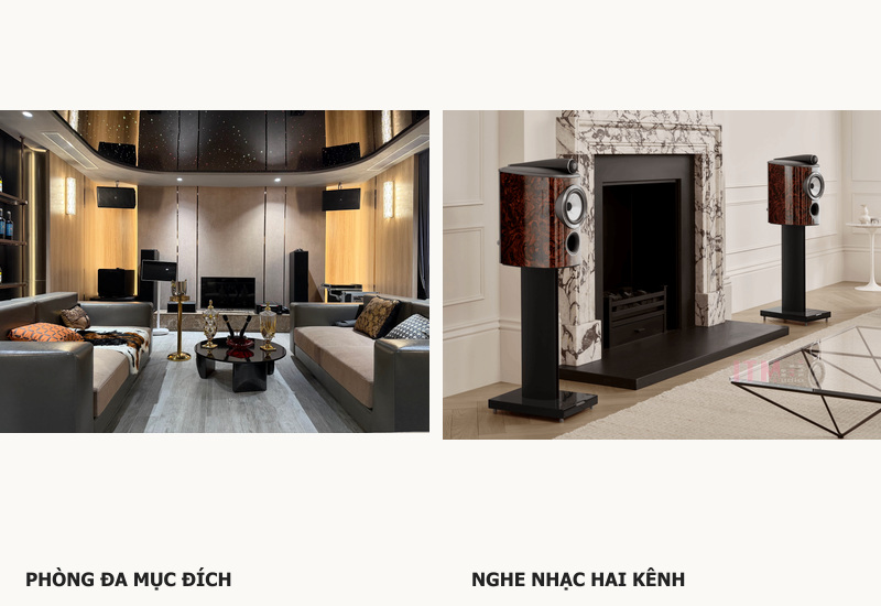 Khi thiết kế phòng đa mục đích, cần xác định riêng nhu cầu nghe nhạc và xem phim.