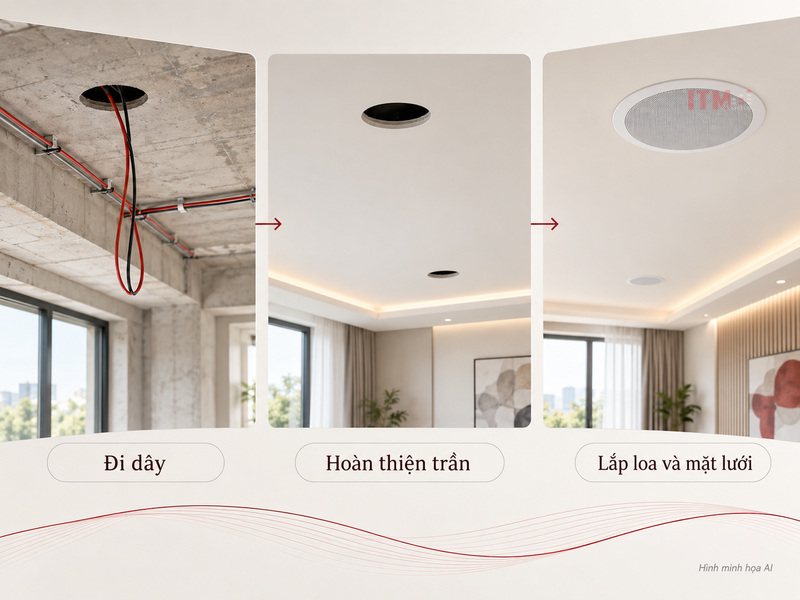 Minh họa AI thời điểm lắp hoàn thiện loa âm trần